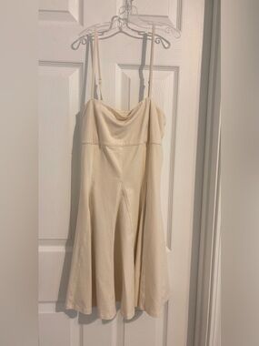 American Eagle Outfitters Cream Cowl-Neck Slip Midi Dress